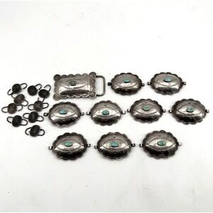 Navajo Turquois Sterling Silver Belt Concho Pieces Very Old 165 g Vintage
